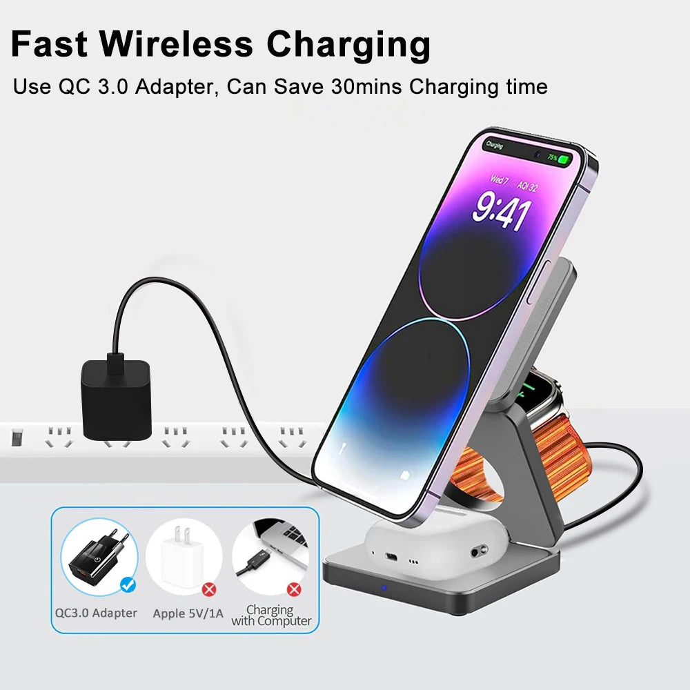 Wireless Charger 3 in 1 Foldable Magnetic Station